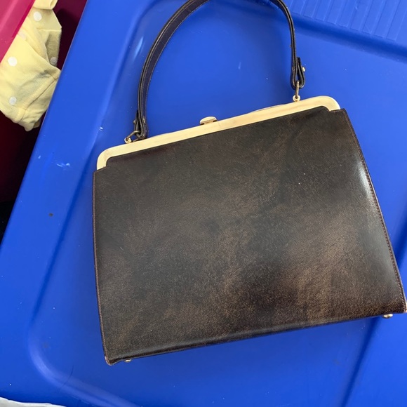 Vintage 50s Brown Leather Boxed Handbag - Picture 4 of 13